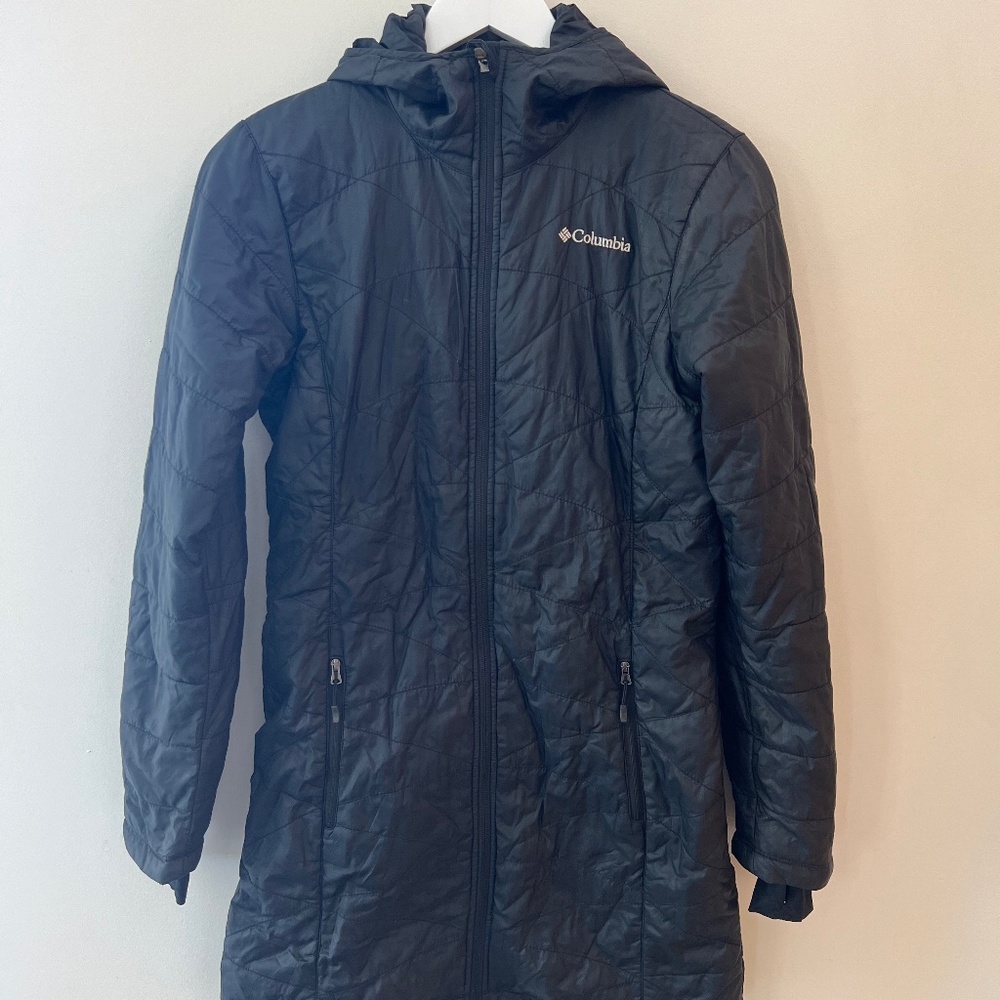 Columbia Women's White Out Mid Omni Heat Long Hooded Light Jacket Coat Puffer